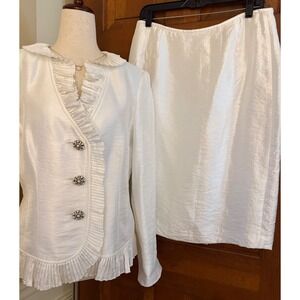 Kasper Skirt Suit 2-Piece Set Womens Size 10 Metallic White Jacket Career Church